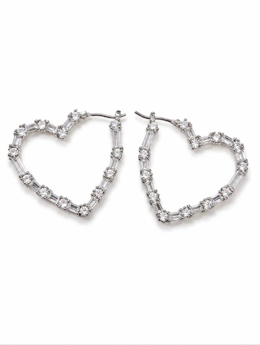 Givenchy Crystal Heart Necklace & Matching Heart Hoop Earrings Set Silver Tone - Picture 6 of 8